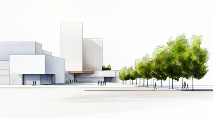 Modern architecture concept featuring greenery and open space design