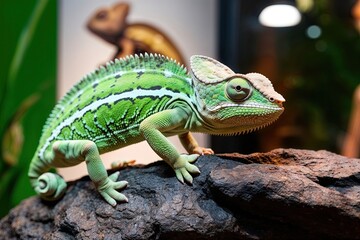 Obraz premium Ocean Green Chameleon Closeup Display Features Stunning Colors and Details