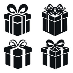Set of Gift boxes Vector, Holiday Gift Box Silhouette, Stylish and Editable Vector Icon on white background.