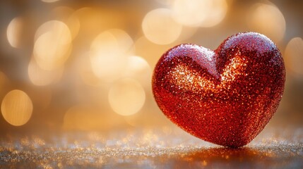 Fototapeta premium Glittering Red Heart on Bokeh Background for Romantic Themes