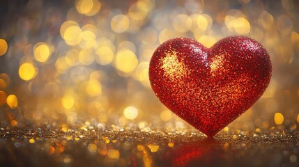 Obraz premium Glittering Red Heart on a Sparkling Background for Romantic Themes