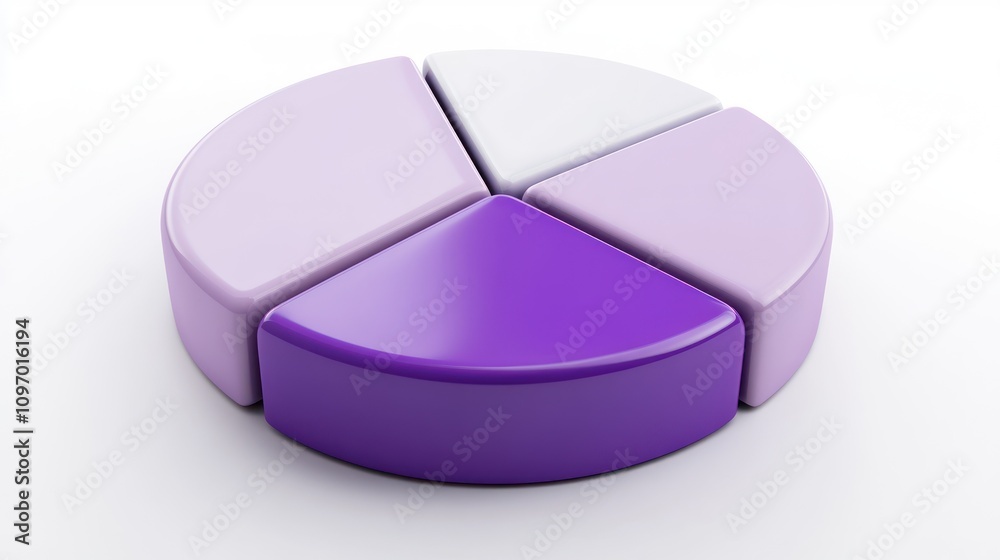 Poster A 3D pie chart model with purple and white segments, representing data visualization.