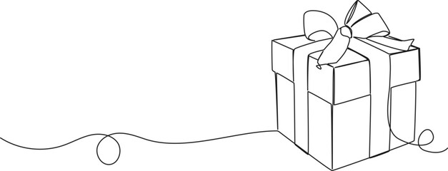 continuous single line drawing of wrapped gift box, line art vector illustration