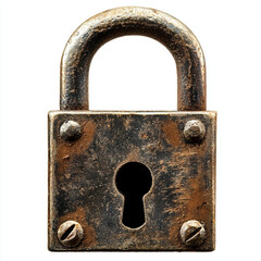 old rusty padlock on white