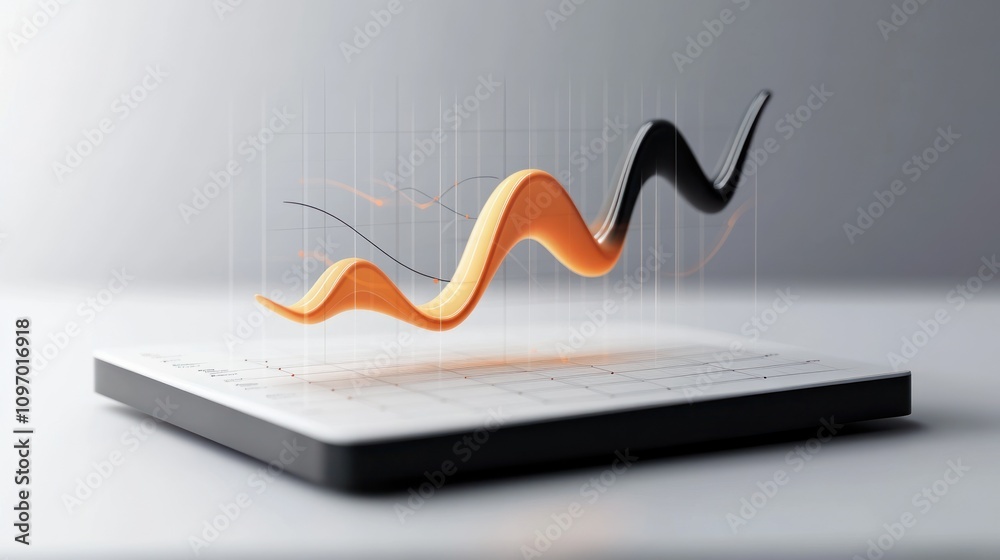 Poster A 3D graph displaying fluctuating data trends on a sleek platform.