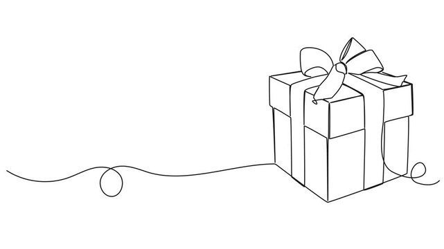 animated continuous single line drawing of wrapped gift box, line art animation