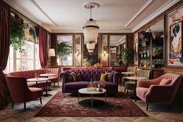 Cozy Vintage Lounge Interior Mockup with Artistic Flair and Eclectic Decor