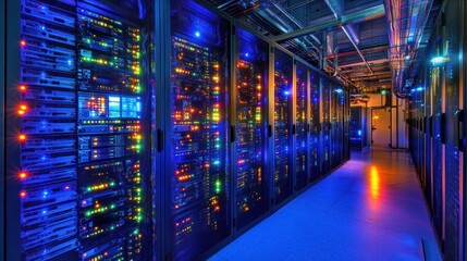 Fototapeta premium Server Room with Blinking Lights