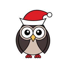 Owls Christmas Silhouette with Santa Hat - Festive Vector Design