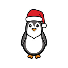 Penguin Christmas Silhouette with Santa Hat - Festive Holiday Vector Design