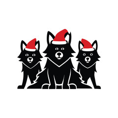 Wolves Christmas Silhouette with Santa Hat - Festive Holiday Vector Design
