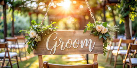 Groom Wooden Chair Sign with Floral Decor