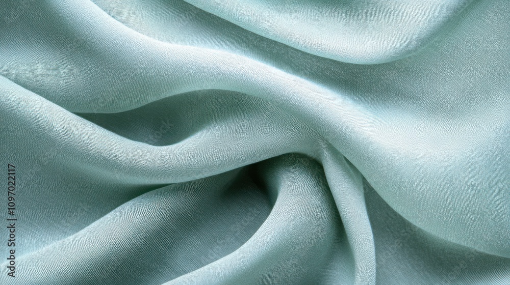 Poster a close-up of soft, flowing fabric in a light mint color, showcasing its texture and movement.