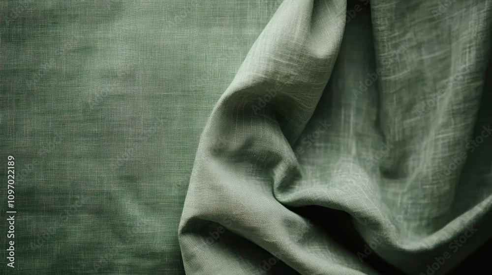 Poster a close-up of softly draped green fabric showcasing texture and color.