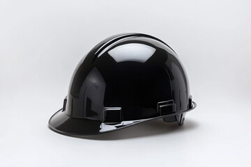 Fototapeta premium Black construction helmet on white background.