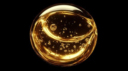 Golden Liquid Sphere With Air Bubbles Swirling Inside