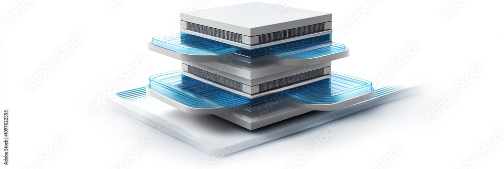 Poster a layered structure with blue elements, likely representing a technological or scientific concept.