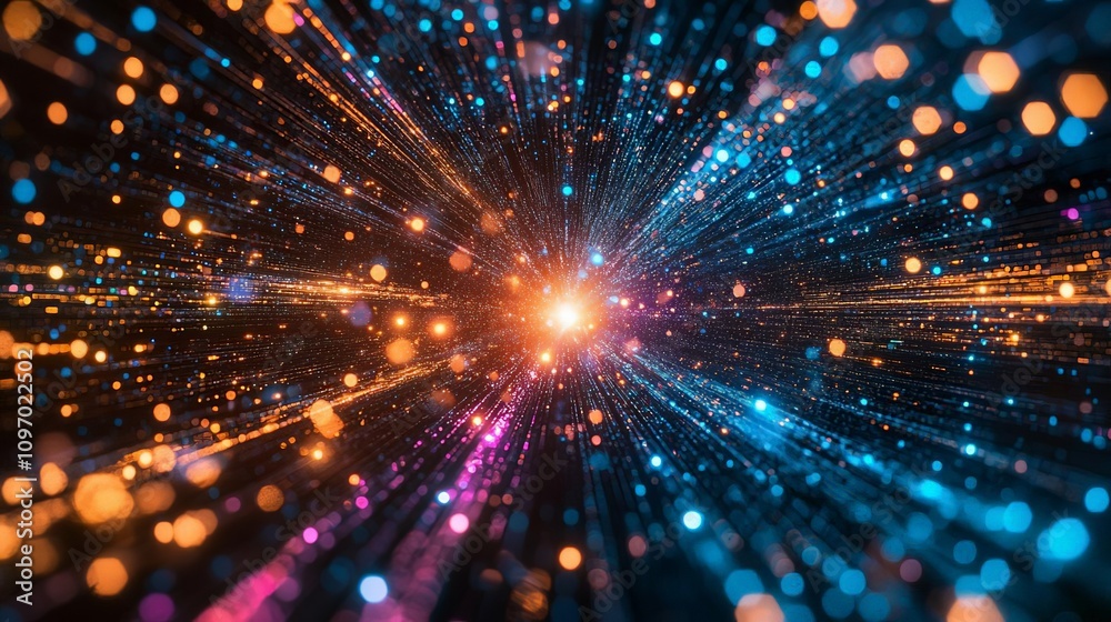 Poster a stunning visual representation of dynamic light particles creating a sense of movement through vib
