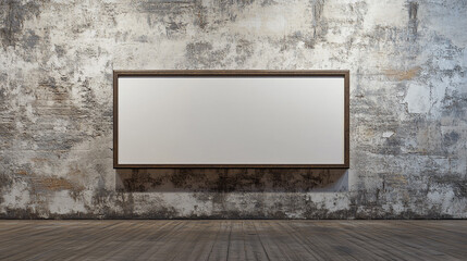 Blank Canvas on Grunge Wall  Rustic Wooden Floor  Interior Design  Mockup  Art  Gallery  F