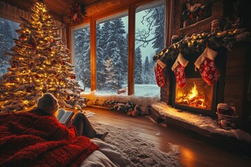 Cozy Winter Evening Reading By A Christmas Tree