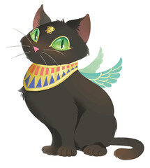 Ilustración de gato negro adorable del Antiguo Egipto