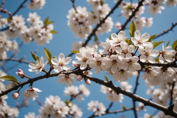 Fototapeta premium White branch of blossoming cherry tree