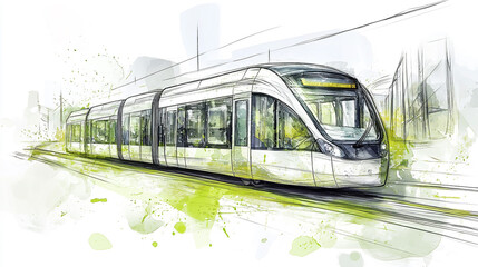 Modern Tram Sketch  Urban Transport  City Rail  Light Rail  Transit System  Eco Friendly T