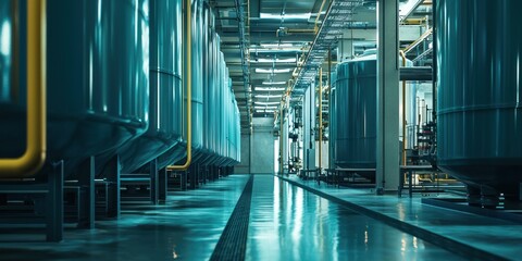 Industrial Facility Featuring Rows Of Large Teal Tanks