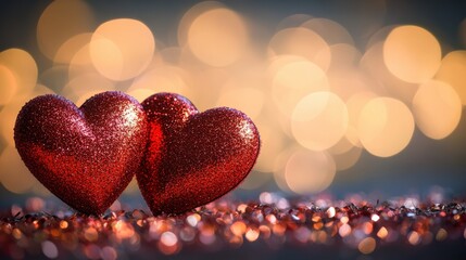 Sparkling Hearts Against a Dreamy Bokeh Background