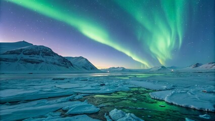 Naklejka premium polar lights over glaciers