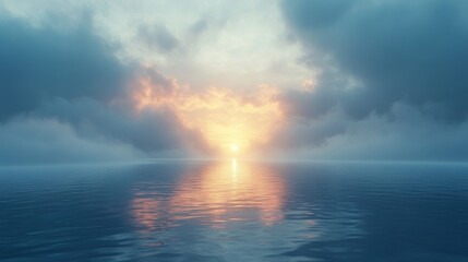 Naklejka premium Serene Sunset Over Calm Ocean Waters