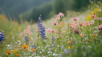 Obraz premium Wildflowers Bloom in a Lush Mountain Meadow