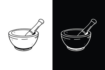 Mortar and pestle flat icon vector on White Background Vector Art Illustration on white background.