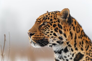 Obraz premium Leopard Standing Proudly and Looking Away with White Background for Wildlife Scene