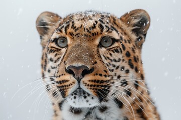 Fototapeta premium Leopard Looking at the Camera, Panthera Pardus, Against White Background