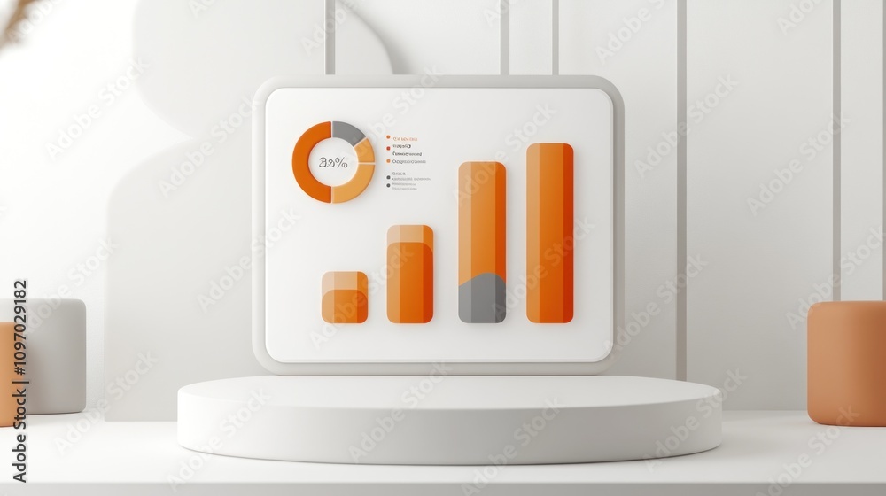 Poster A modern data visualization display featuring graphs and metrics in orange tones.