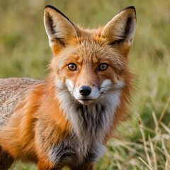 Obraz premium Closeup shot of red fox on a field of Montague National Park Spain