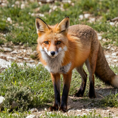 Fototapeta premium Closeup shot of red fox on a field of Montague National Park Spain