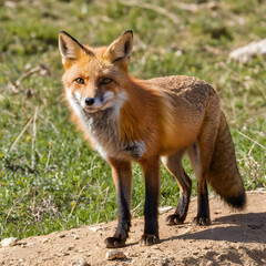 Fototapeta premium Closeup shot of red fox on a field of Montague National Park Spain