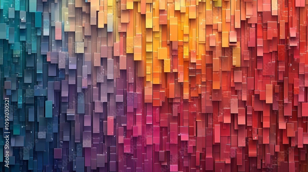 Poster a vibrant abstract image showcasing a colorful array of rectangular blocks blending seamlessly from 