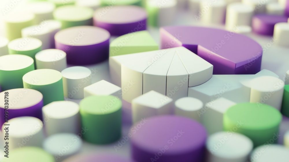 Poster Abstract arrangement of colorful geometric shapes resembling data visualization elements.