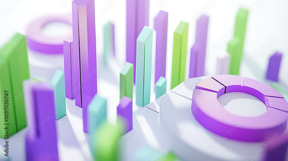 Poster Abstract data visualization with colorful bar and pie charts representing statistical information.