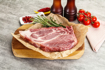 Raw pork neck steak uncoocked