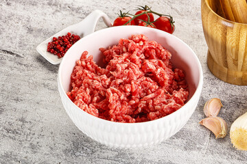 Minced beef meat in the bowl