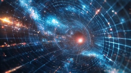 Fototapeta premium Futuristic AIdriven observatory mapping gravitational waves emitted by Type II civilizations using quantum computing for detailed cosmic analysis