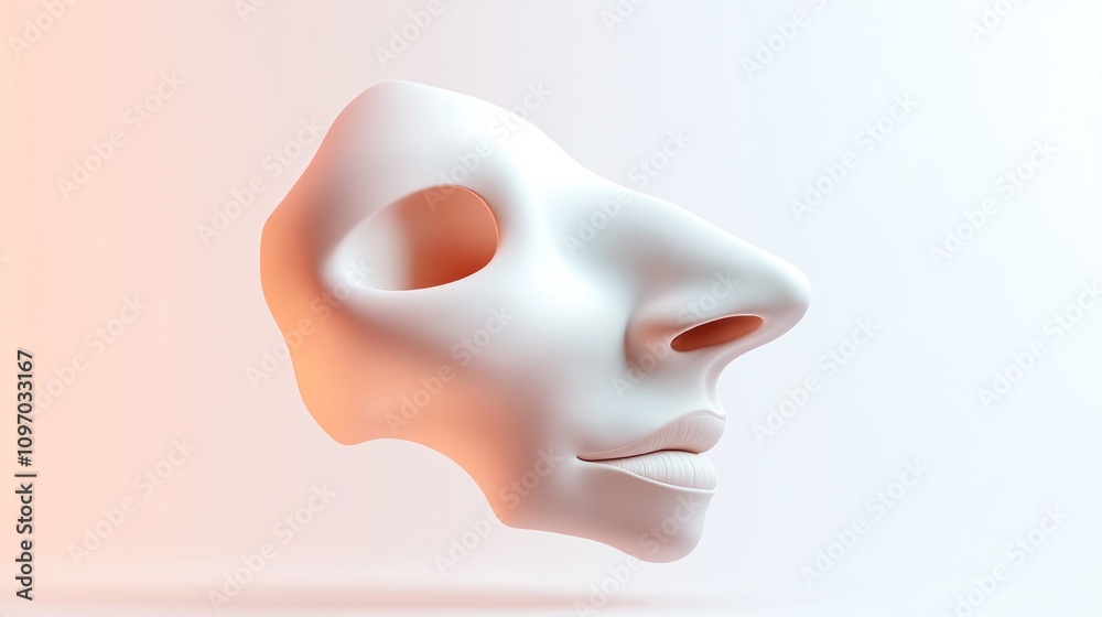 Poster a stylized, abstract human face sculpture with smooth features and soft lighting.