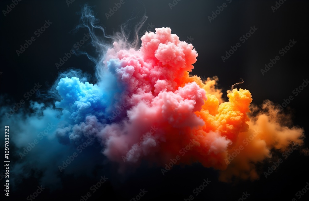 Poster abstract art vibrant colors explode dark background. rainbow cloud smoke effect. digital painting de