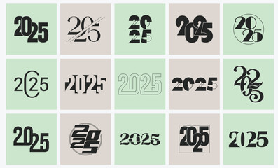 Naklejka premium Big Set of 2024 number design template. Vector illustration with black labels logo for diaries, notebooks, calendars. Happy new year 2024 number design.