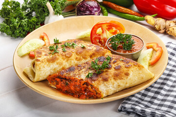 Mexican cuisine - chicken burrito with beans