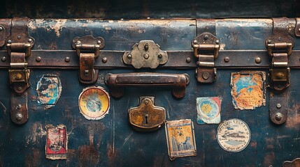 Vintage Leather Suitcase Decorated With Travel Stickers